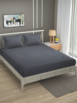 OICHY 104 TC Microfiber Double Checkered Flat Bedsheet(Pack of 1, Dark Gray)