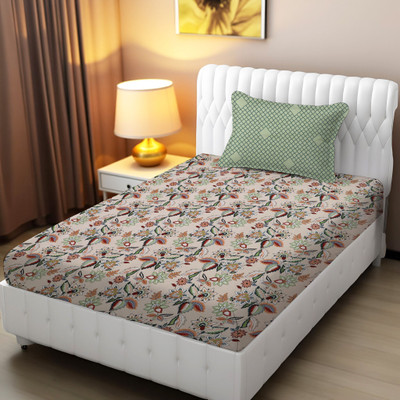 BharatLinen Polyester Single Flat 144 TC Jaipuri Prints Bedsheet(Pack of 1, Green)