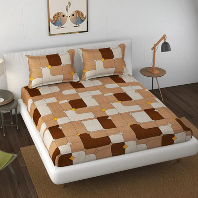 Somaya Microfiber Double Fitted (Elastic) 144 TC Printed Bedsheet(Pack of 1, Gold)