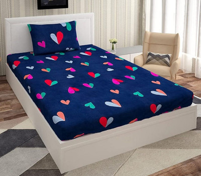 RUSTIC LINEN 144 TC Microfiber Single Printed Flat Bedsheet(Pack of 1, Blue:Red)
