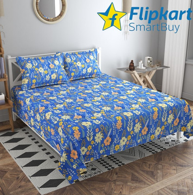 Flipkart SmartBuy Cotton King Flat 220 TC Floral Bedsheet(Pack of 1, Blue)