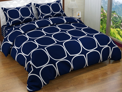 LOXICA FAB Polycotton Double Flat 122 TC 3D Printed Bedsheet(Pack of 1, Blue)