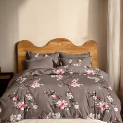 Garg Traders Cotton King Fitted (Elastic) 212 TC Printed Bedsheet(Pack of 1, Grey)