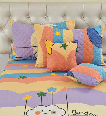 CLOVIS KRAFTS Microfiber King Fitted (Elastic) 240 TC Printed Bedsheet(Pack of 1, FITTED BEDSHEET 5 PCS SET GOOD NIGHT)