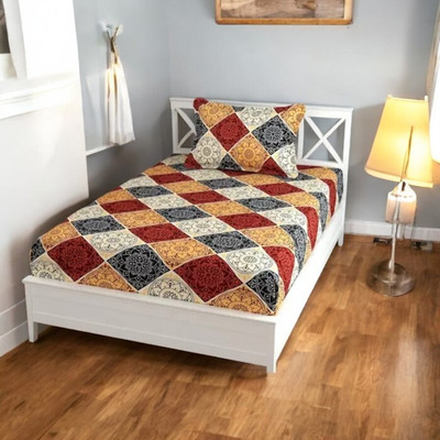 NAZALEQA 140 TC Microfiber Single 3D Printed Flat Bedsheet(Pack of 1, Maroon)