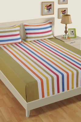 SWAYAM 180 TC Cotton Queen Striped Fitted (Elastic) Bedsheet(Pack of 1, Multicolor)