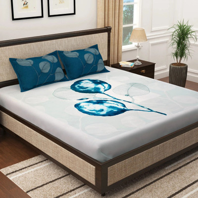Story@home Cotton King Flat 300 TC Printed Bedsheet(Pack of 1, White)