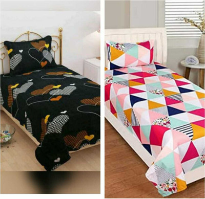 VA Creations 250 TC Cotton Single Printed Flat Bedsheet(Pack of 2, Multicolor)