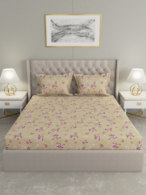 Raymond Home 104 TC Cotton Double Floral Flat Bedsheet(Pack of 1, Beige)