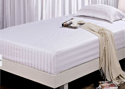 Jaipurlinen Polyester Single Flat 104 TC Striped Bedsheet(Pack of 1, White)