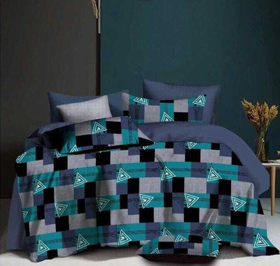 Lovinfab 180 TC Cotton, Polycotton King, Double Geometric Flat Bedsheet(Pack of 1, Teal/Aqua, Grey)