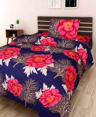 Glowandgo 180 TC Cotton Single 3D Printed Flat Bedsheet(Pack of 1, Multicolor)