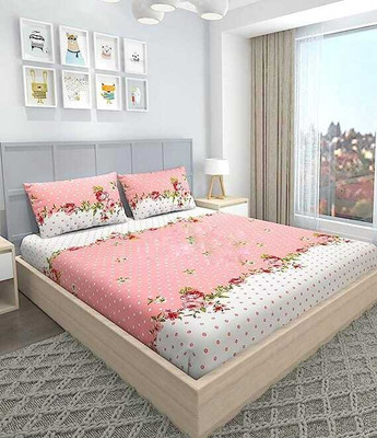 HOMETIC 320 TC Cotton Double Printed Fitted (Elastic) Bedsheet(Pack of 1, Multicolor)