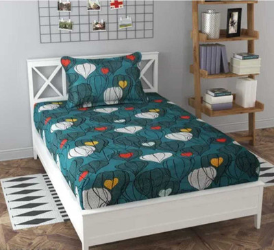 Lapis 144 TC Microfiber Single Printed Flat Bedsheet(Pack of 1, Green)