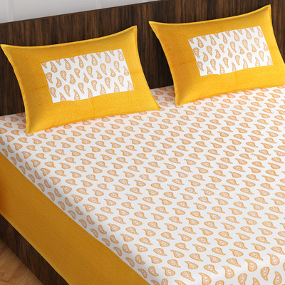 E ELMA 144 TC Cotton Double Abstract Flat Bedsheet(Pack of 1, Yellow)