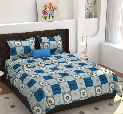 Decent Home 140 TC Microfiber Double Floral Flat Bedsheet(Pack of 1, Blue)