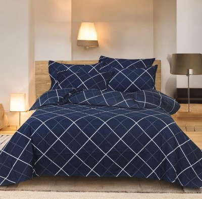 Roomesssentials 155 TC Cotton Double Self Design Flat Bedsheet(Pack of 1, Blue)