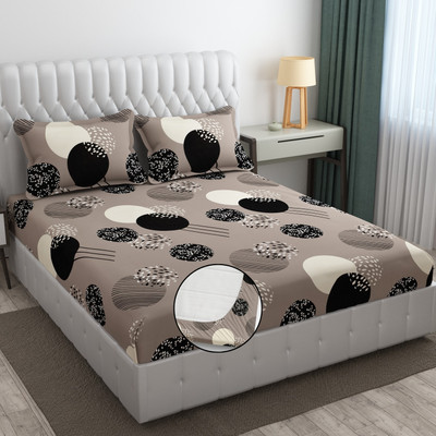 YKNIP 250 TC Cotton Double, King Geometric Fitted (Elastic) Bedsheet(Pack of 1, Cotton King Double Fitted Bedsheet 78x72 In with 2 Pillow Covers 18x28 In Beige)