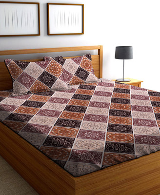 AAZEEM 180 TC Microfiber Double Abstract Flat Bedsheet(Pack of 1, Brown)