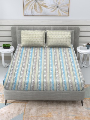 SPANGLE 144 TC Cotton Double Printed Flat Bedsheet(Pack of 1, Blue, Green)