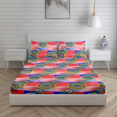 PROZONE 144 TC Polycotton Double Printed Flat Bedsheet(Pack of 1, Design 13)
