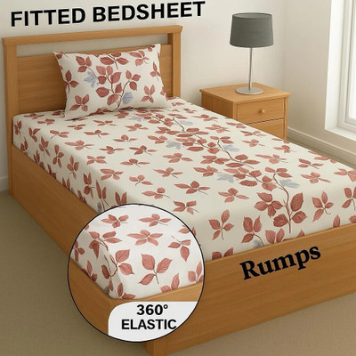 Rumps 350 TC Cotton Single Printed Fitted (Elastic) Bedsheet(Pack of 1, JAPURI)