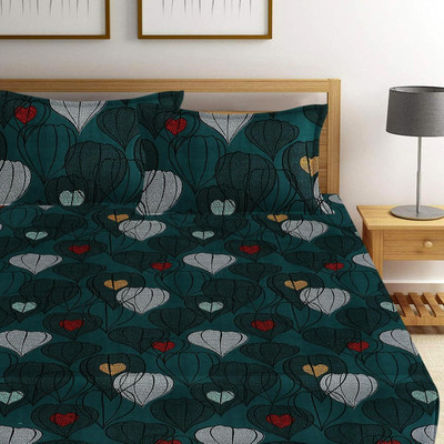 Swizier Cotton King, Double Fitted (Elastic) 220 TC Printed Bedsheet(Pack of 1, Luxurious Soft Cotton King Fitted Bedsheet 78x72 with 2 Large Pillow Covers 31)