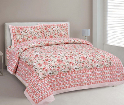 JAIPUR FABRIC Cotton Double Flat 180 TC Floral Bedsheet(Pack of 1, Pink)
