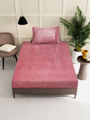 Klotthe 300 TC Woolen Single Printed Fitted (Elastic) Bedsheet(Pack of 1, Rust)