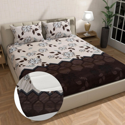 DECORHUT FAB Cotton King Fitted (Elastic) 200 TC Floral Bedsheet(Pack of 1, Multicolor)