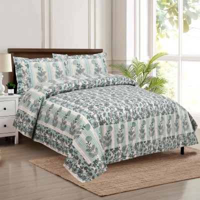 SPANGLE 280 TC Cotton King Printed Flat Bedsheet(Pack of 1, Blue, Green)