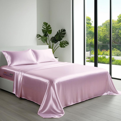 Indian Kingdom Satin Single Flat 400 TC Solid Bedsheet(Pack of 1, Baby Pink)