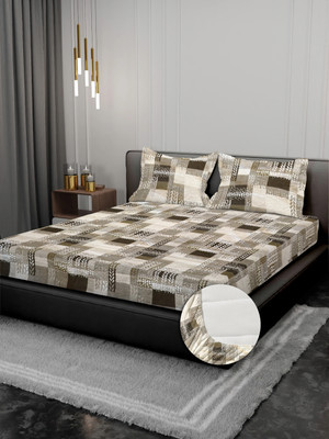 KURRY HOME FURNISHING Cotton Super King Fitted (Elastic) 250 TC Printed Bedsheet(Pack of 1, Multicolor)