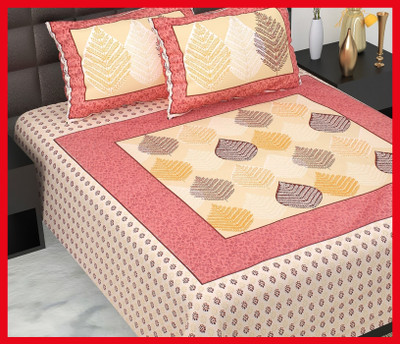 BedZone Cotton Double Flat 210 TC Jaipuri Prints Bedsheet(Pack of 1, Red)
