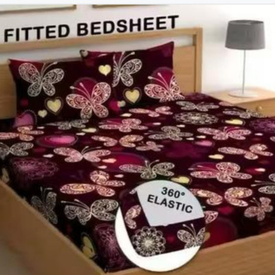 Smartyhub Cotton Blend King Fitted (Elastic) 210 TC Floral Bedsheet(Pack of 1, Maroon)