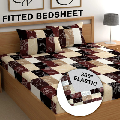 CG Homes Cotton Queen Fitted (Elastic) 180 TC Printed Bedsheet(Pack of 1, Multicolor)