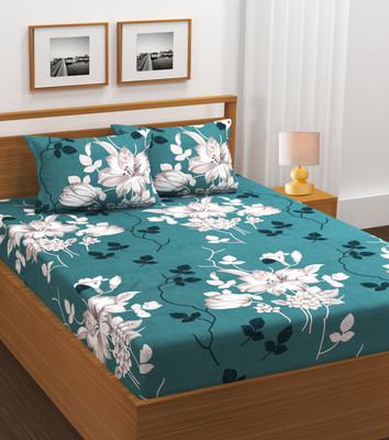BLUEDOT Cotton Double Fitted (Elastic) 210 TC Self Design Bedsheet(Pack of 1, Multicolor)