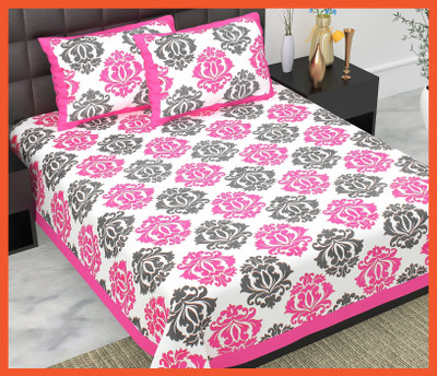 BedZone Cotton Double Flat 240 TC Jaipuri Prints Bedsheet(Pack of 1, Pink)