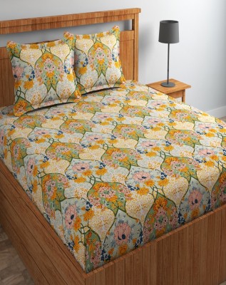 LinenHeads 220 TC Cotton Single Floral Flat Bedsheet(Pack of 1, Multicolor)