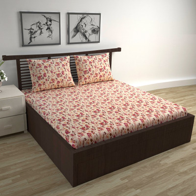 Divine Casa 144 TC Cotton Double Printed Flat Bedsheet(Pack of 1, Red)