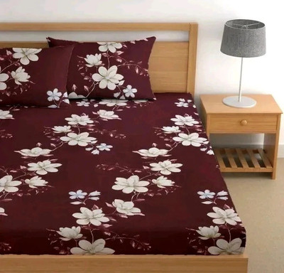 Decent Home 240 TC Cotton Queen Floral Fitted (Elastic) Bedsheet(Pack of 1, Maroon)