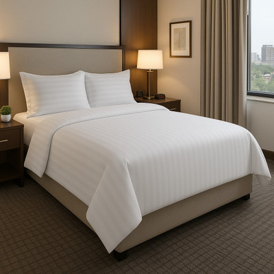 RRC 144 TC Microfiber Double Striped Flat Bedsheet(Pack of 1, White)