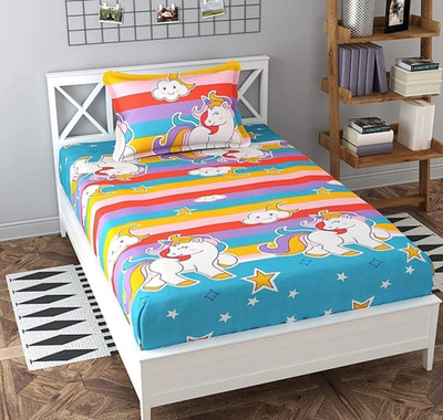 TDOT 220 TC Cotton Single Printed Flat Bedsheet(Pack of 1, Multicolor)
