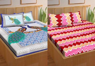 E-Wish Box 180 TC Cotton Double Geometric Flat Bedsheet(Pack of 2, Multicolor)