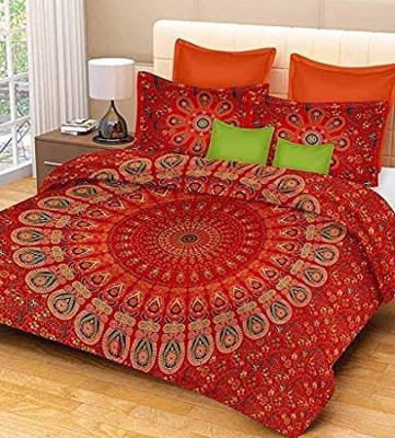 RAJDEVI JAIPUR PRINTS 351 TC Cotton Double, King Printed Flat Bedsheet(Pack of 1, Red)