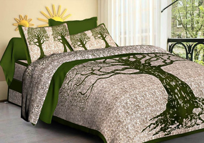 SHIVAY HANDICRAFTS 100 TC Cotton Double Self Design Flat Bedsheet(Pack of 1, Beige)