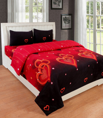 GLOBALSHOP Microfiber Double Flat 350 TC Jaipuri Prints 1 Bedsheet with 2 Pillow Covers(Multicolor)