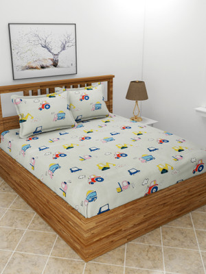 MORADO 210 TC Polycotton Double Printed Flat Bedsheet(Pack of 1, Offwhite)
