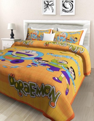 LOCEE 144 TC Cotton Queen Cartoon Flat Bedsheet(Pack of 1, Yellow)