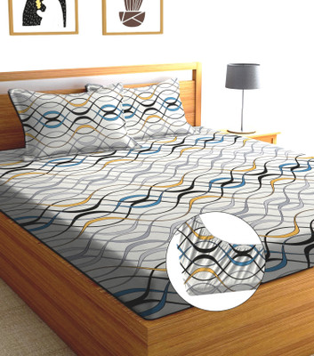 BLUEDOT Cotton King Fitted (Elastic) 244 TC Printed Bedsheet(Pack of 1, Multicolor)